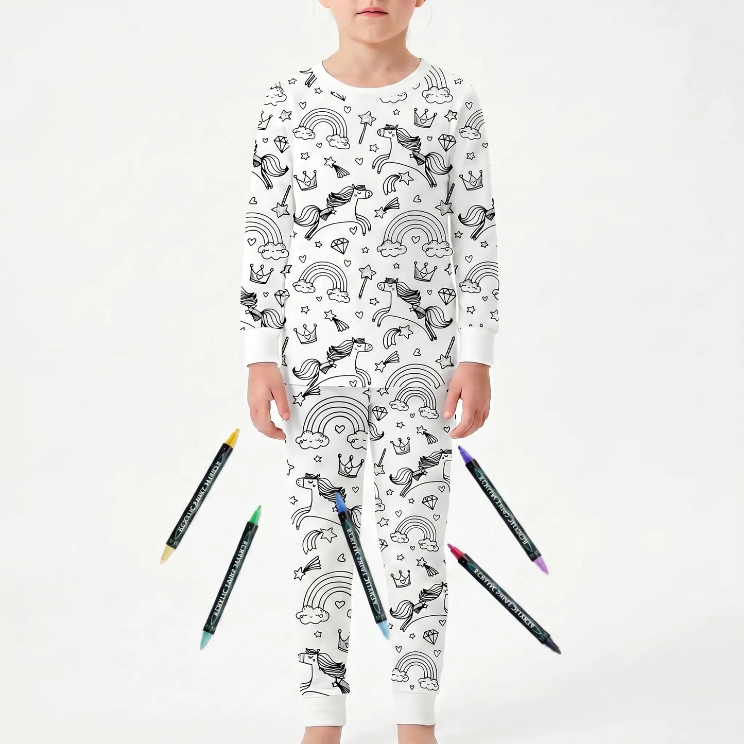 Kleurbare pyjamaset – gepersonaliseerde pyjama om zelf in te kleuren voor kinderen