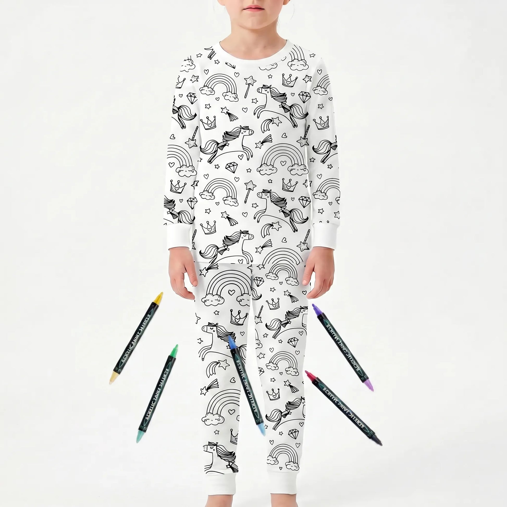 Kleurbare pyjamaset – gepersonaliseerde pyjama om zelf in te kleuren voor kinderen