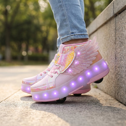 Lichtgevende Kinderschoenen Met Wieltjes – Rolsneakers Met Vleugels Voor Kinderen