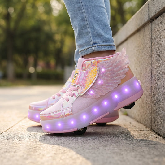 Lichtgevende Kinderschoenen Met Wieltjes – Rolsneakers Met Vleugels Voor Kinderen