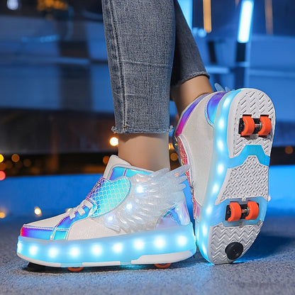 Lichtgevende Kinderschoenen Met Wieltjes – Rolsneakers Met Vleugels Voor Kinderen