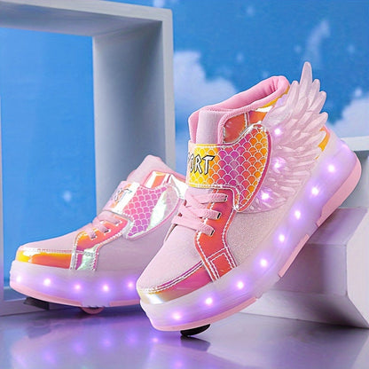 Lichtgevende Kinderschoenen Met Wieltjes – Rolsneakers Met Vleugels Voor Kinderen