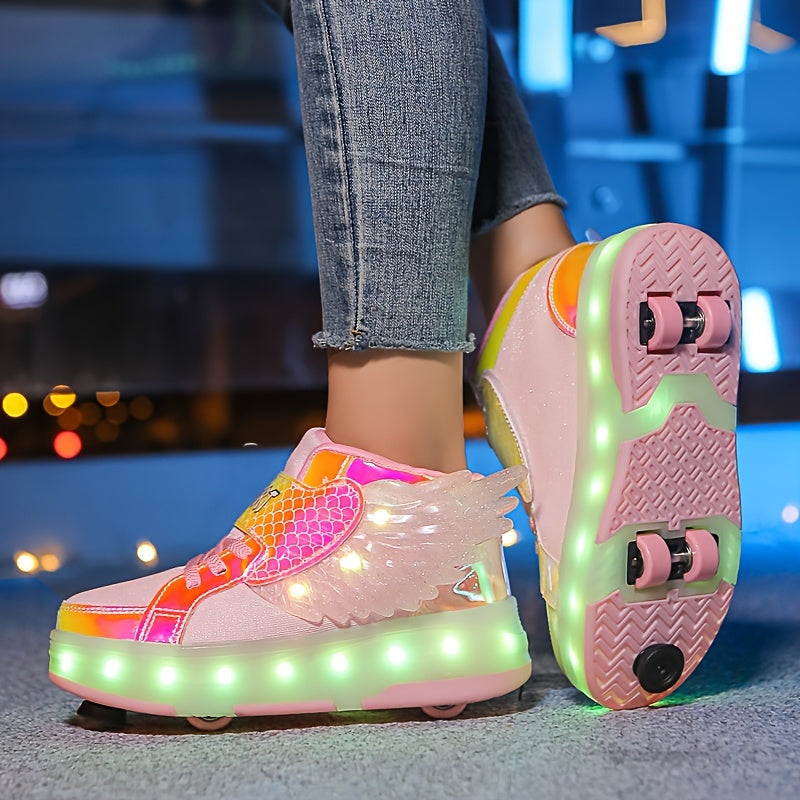 Lichtgevende Kinderschoenen Met Wieltjes – Rolsneakers Met Vleugels Voor Kinderen