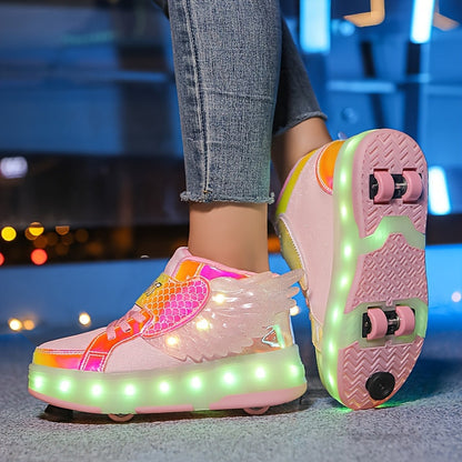 Lichtgevende Kinderschoenen Met Wieltjes – Rolsneakers Met Vleugels Voor Kinderen