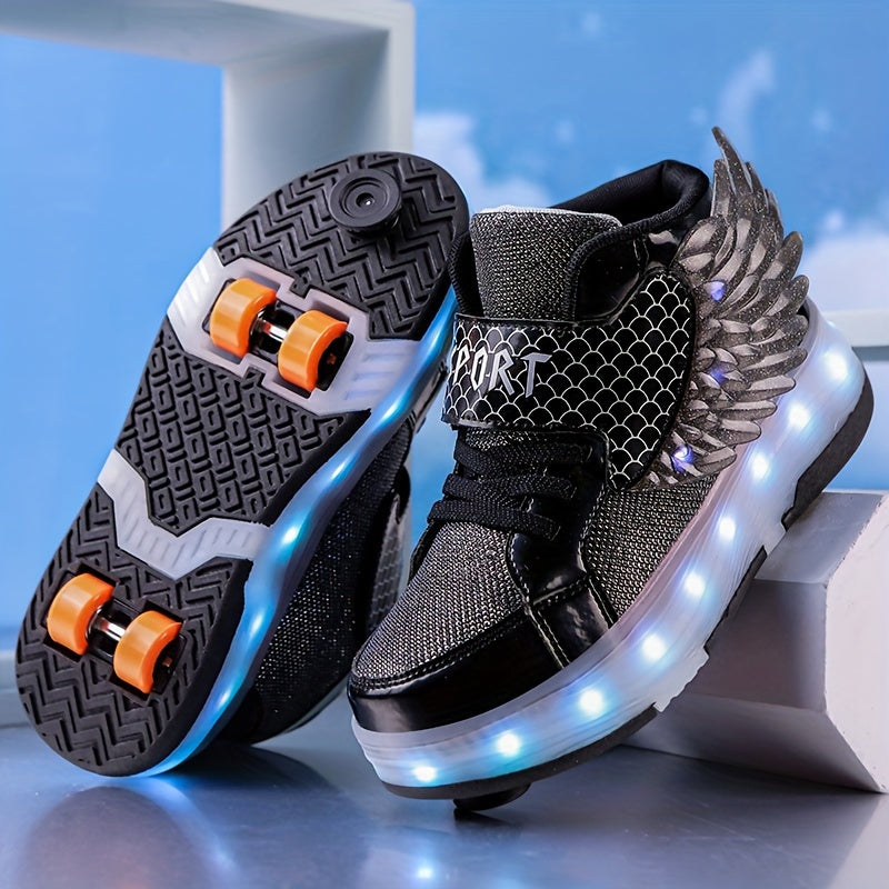 Lichtgevende Kinderschoenen Met Wieltjes – Rolsneakers Met Vleugels Voor Kinderen