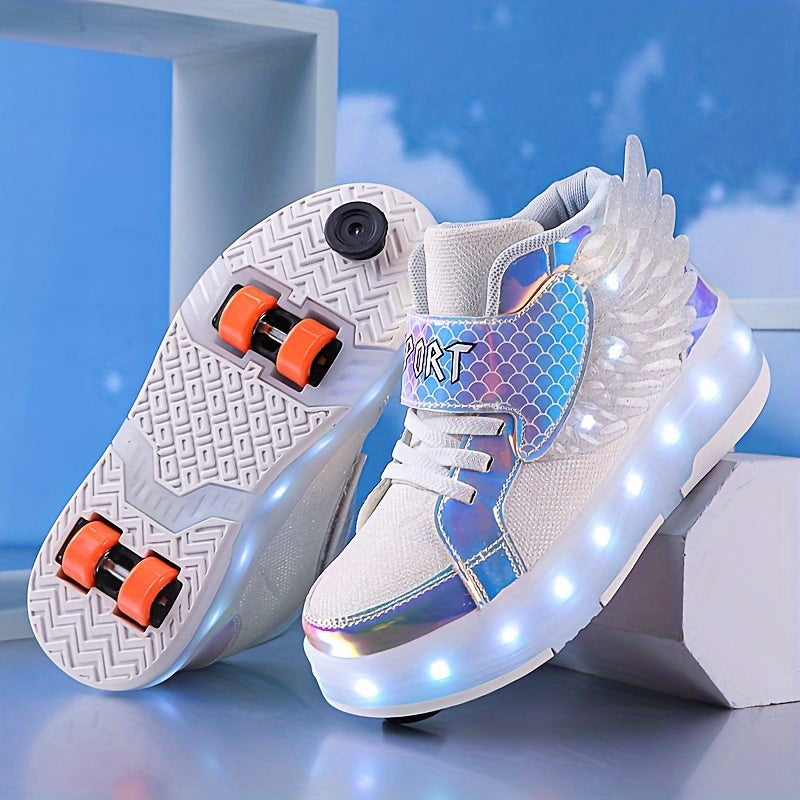 Lichtgevende Kinderschoenen Met Wieltjes – Rolsneakers Met Vleugels Voor Kinderen