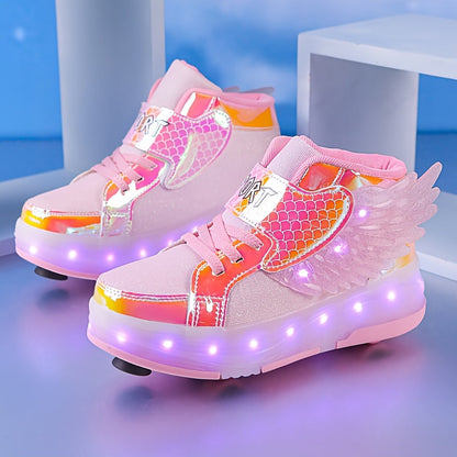 Lichtgevende Kinderschoenen Met Wieltjes – Rolsneakers Met Vleugels Voor Kinderen