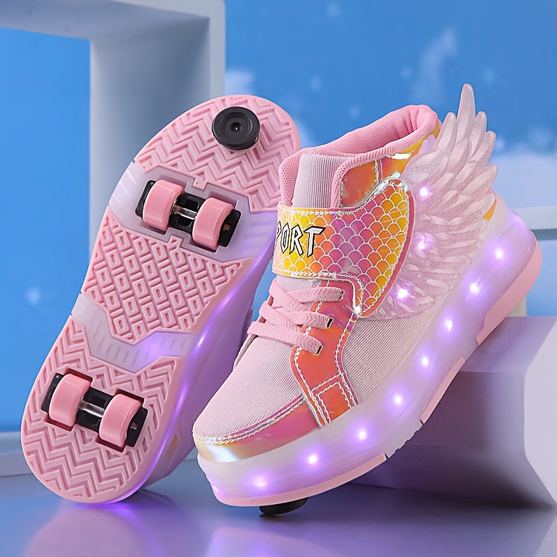 Lichtgevende Kinderschoenen Met Wieltjes – Rolsneakers Met Vleugels Voor Kinderen