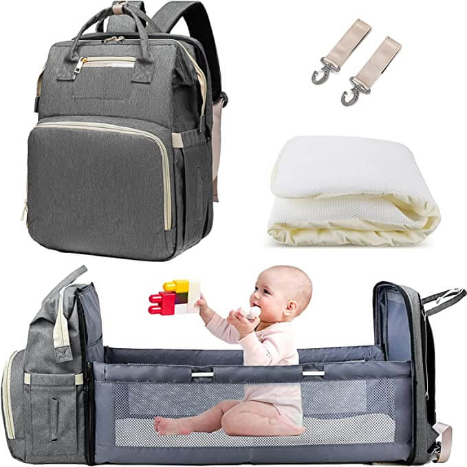 Luiertas Rugzak Waterdicht | Verzorgingstas met Verschoonkussen en Babybed