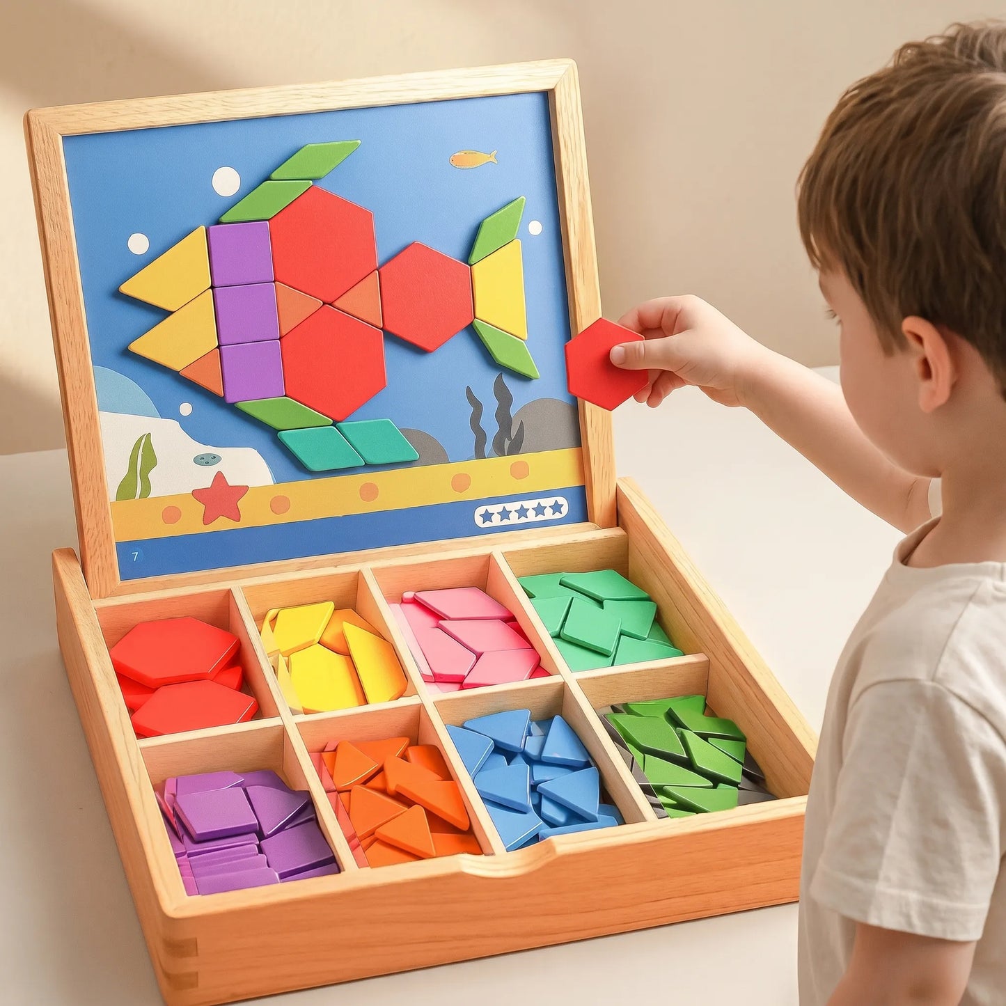 Magnetische Patroonblokken - Montessori Houten Vormenpuzzeldoos