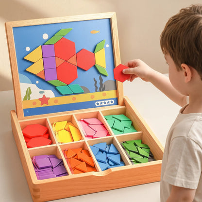 Magnetische Patroonblokken - Montessori Houten Vormenpuzzeldoos