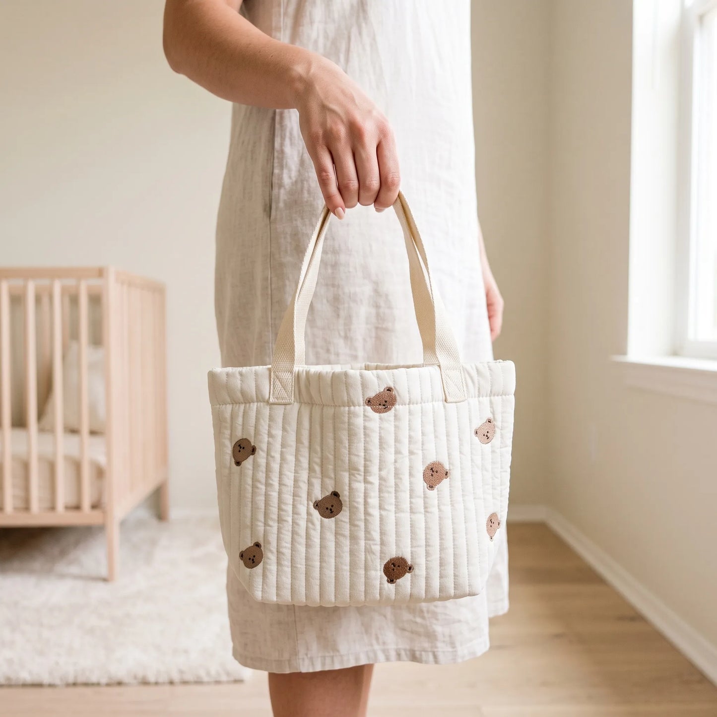 Pasgeboren Berenprint Tote Tas – Gewatteerde Baby Luiertas