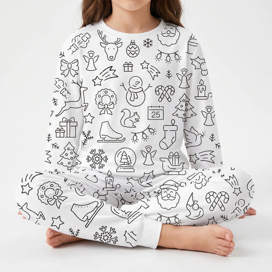 Pyjamaset Kinderen om te Kleuren | Tweedelige Pyjama met Acht Ontwerpen | Maat 90 tot 128