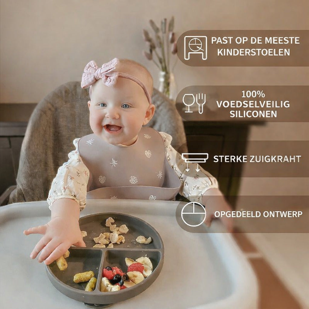 Siliconen zuigbord – rond babyzuigbord van 100% voedselveilig siliconen | anti-knoei-MiniBea