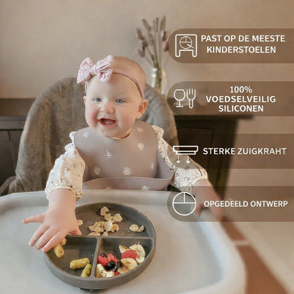 Siliconen zuigbord – rond babyzuigbord van 100% voedselveilig siliconen | anti-knoei-MiniBea
