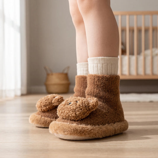 Slofsokken Kinderen | Pluche Huissokken met Beermotief | Warm voor Herfst en Winter