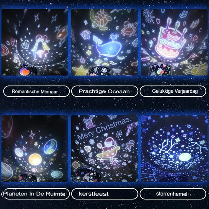 Sterrenprojector Kinderen | Nachtlampje met 6 Projectiepatronen | Sterrenhemel Kinderkamer