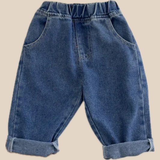 Unisex relaxed fit jeans voor kinderen (0–5 jaar) – katoenen denim broek-Just For Mini