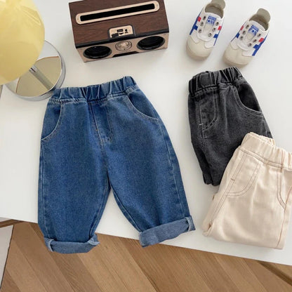 Unisex relaxed fit jeans voor kinderen (0–5 jaar) – katoenen denim broek-MiniBea