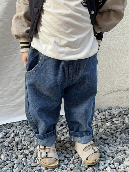 Unisex relaxed fit jeans voor kinderen (0–5 jaar) – katoenen denim broek-MiniBea