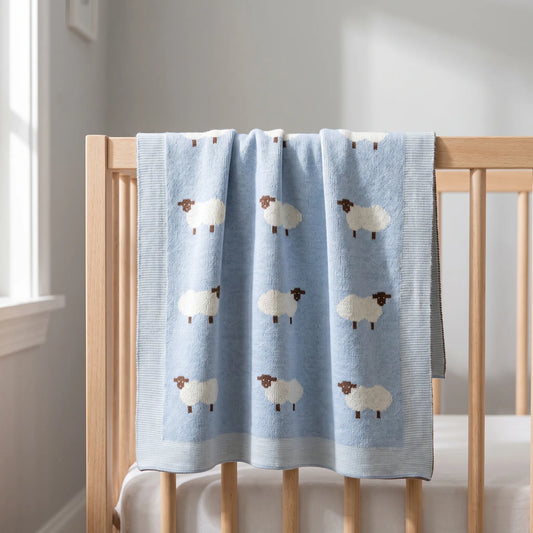 Wiegdeken | Gebreide Babydeken met Schaapjes | 4 Kleuren