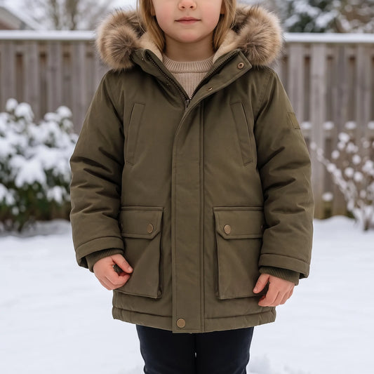 Winterjas Jongens en Meisjes | Warme Parka met Imitatiebontkraag en Dikke Voering | Maat 110 tot 160