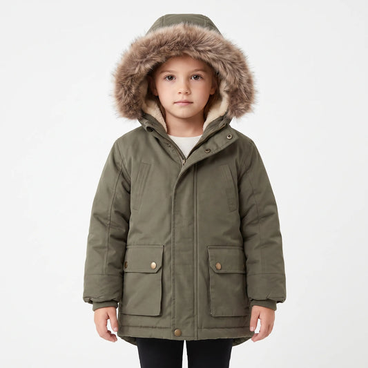 Winterjas Jongens en Meisjes | Warme Parka met Imitatiebontkraag en Dikke Voering | Maat 110 tot 160