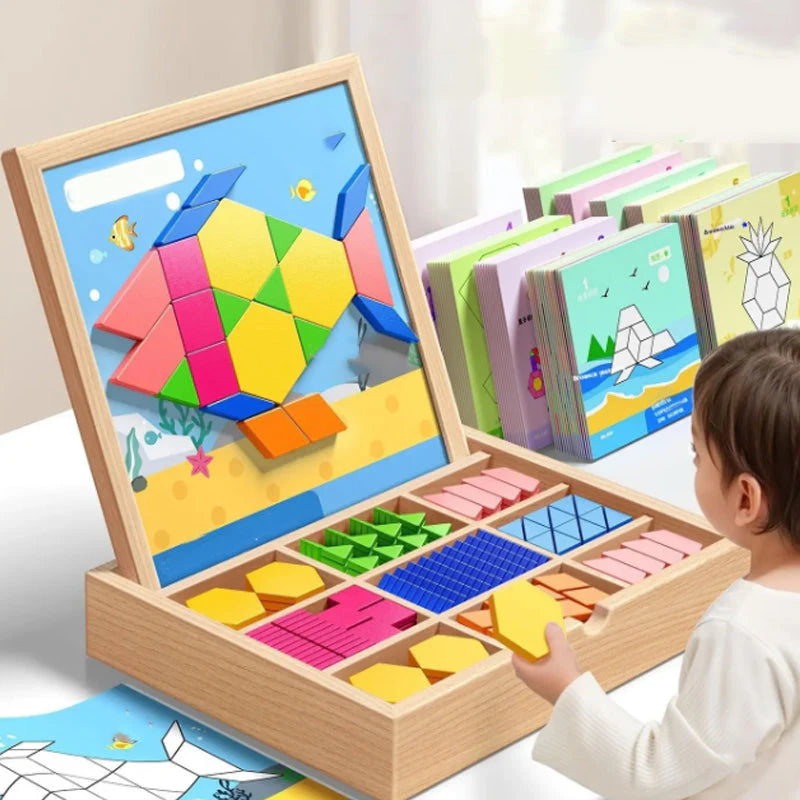 Magnetische Patroonblokken - Montessori Houten Vormenpuzzeldoos