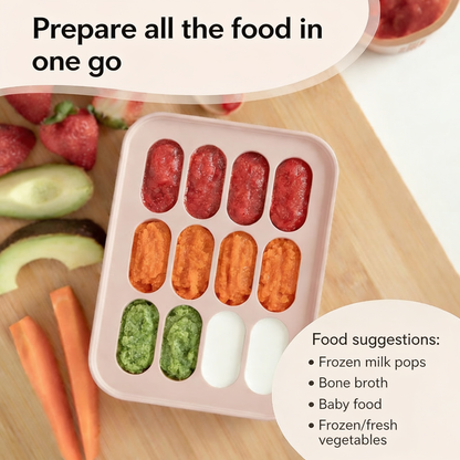 Prepare all the food in one go. Food suggestions:. Frozen milk pops. Bone broth. Baby food. Frozen/fresh vegetables