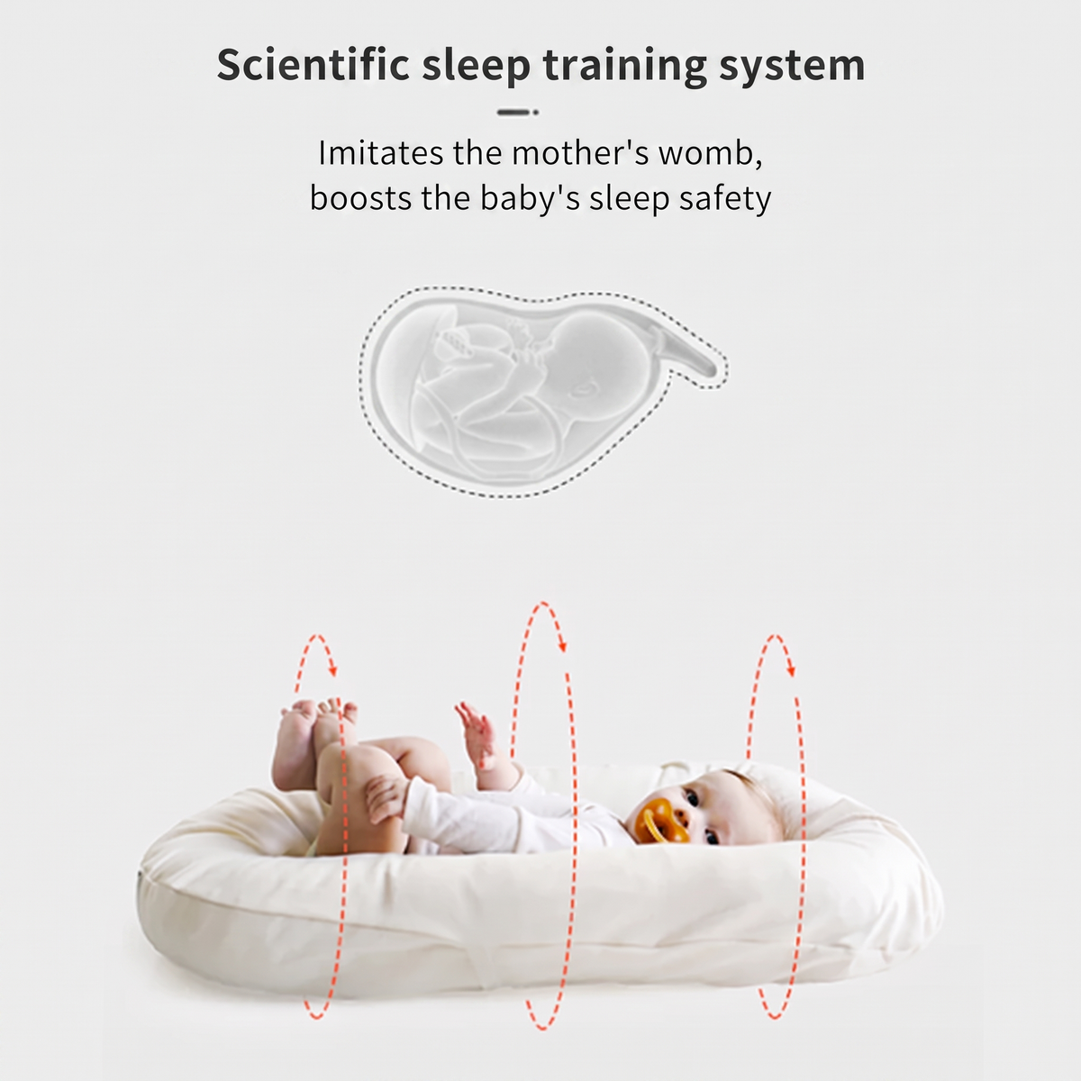 Scientific sleep training system. Imitates the mother's womb,. boosts the baby's sleep safety