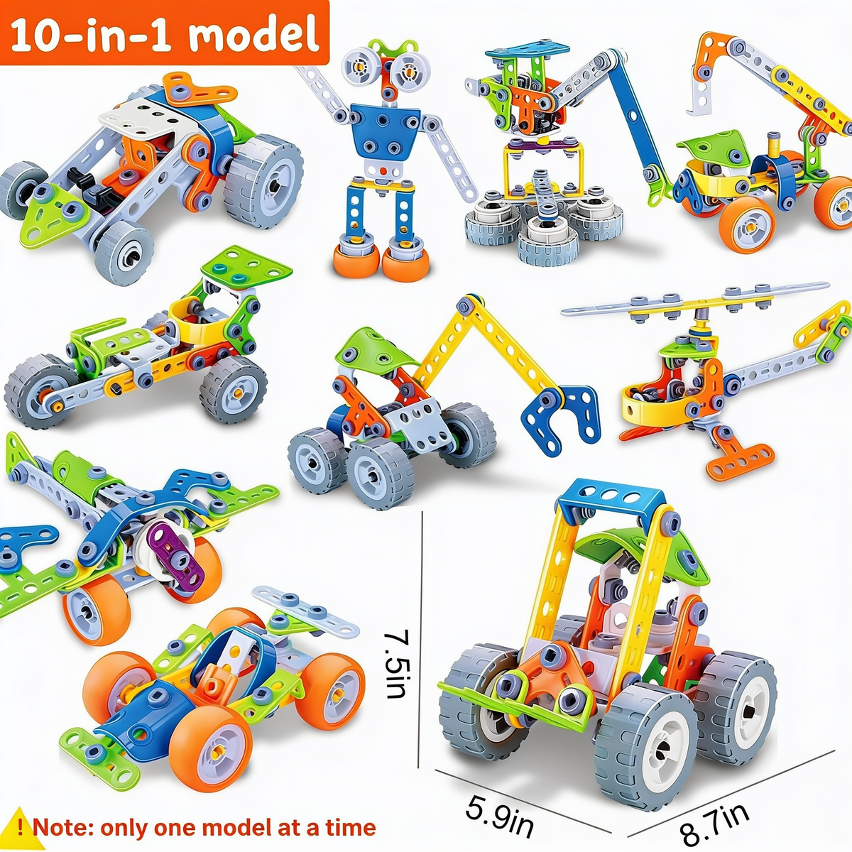 10-in-1 model. 7.5in. 5.9in. 8.7in. ! Note: only one model at a time