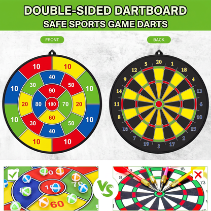 DOUBLE-SIDED DARTBOARD. SAFE SPORTS GAME DARTS. FRONT. BACK
