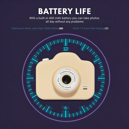 BATTERY LIFE. With a built-in 400 mAh battery you can take photos all day without any problems. Continuous shots: more than 2000 photos. About 1-2 hours fast charging
