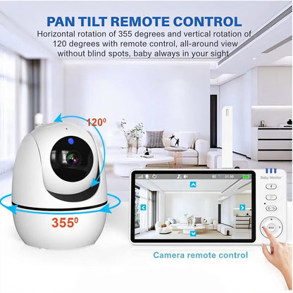 PAN TILT REMOTE CONTROL. Horizontal rotation of 355 degrees and vertical rotation of 120 degrees with remote control, all-around view without blind spots, baby always in your sight. 120⁰. 355⁰. Camera remote control