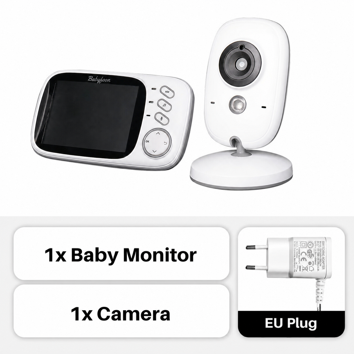 1x Baby Monitor. 1x Camera. EU Plug