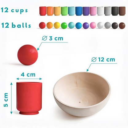 12 cups. 12 balls. Ø 3 cm. Ø 12 cm. 4 cm. 5 cm