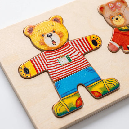 Mix & Match Berenpuzzel – Houten Berenfamilie Aankleedpuzzel