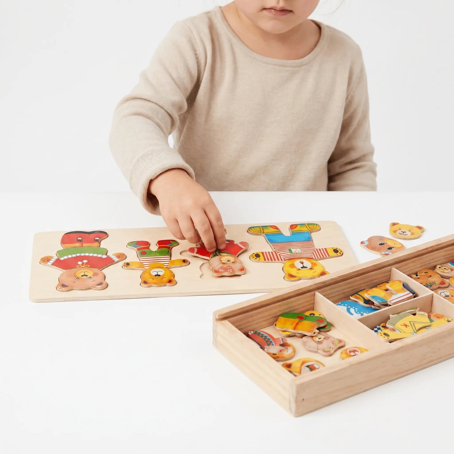 Mix & Match Berenpuzzel – Houten Berenfamilie Aankleedpuzzel