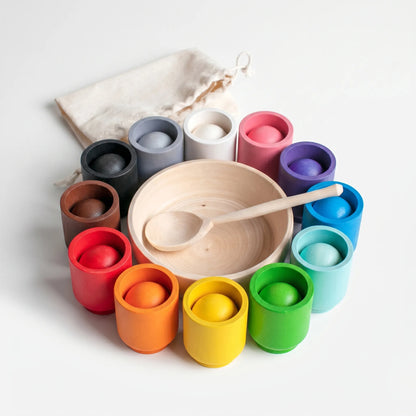 Regenboogballen in Bekers – Montessori Kleursorteer Bekerset