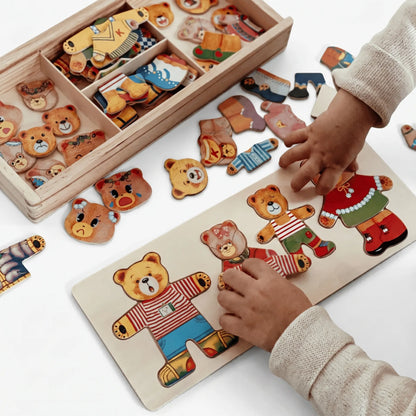 Houten Berenpuzzel – Aankleedpuzzel Speelgoed Met Berenfamilie