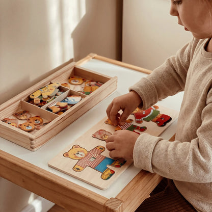Houten Berenpuzzel – Aankleedpuzzel Speelgoed Met Berenfamilie