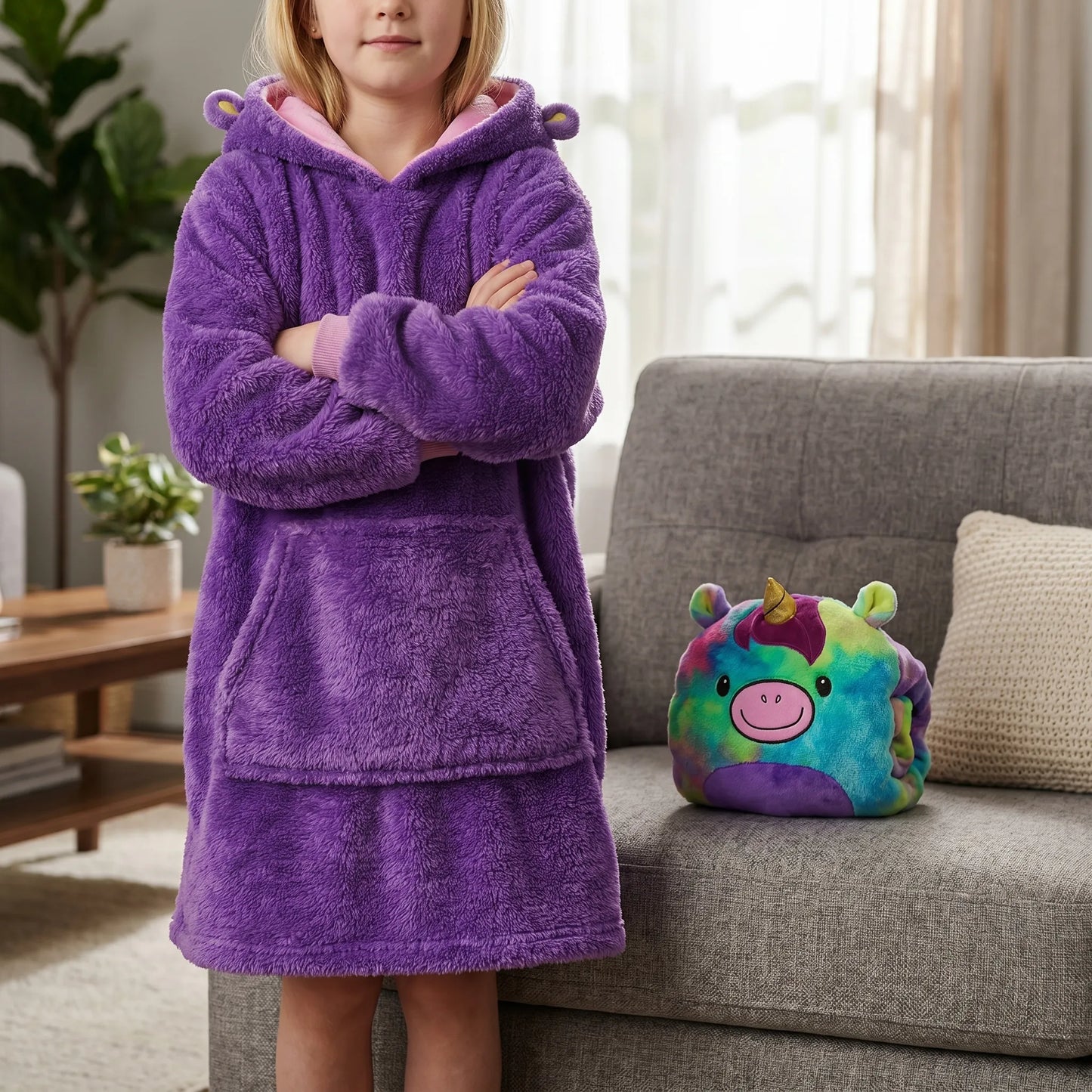 2-in-1 Knuffeldier Hoodie Deken – Omvormbare Pluche Hoodie Voor Kinderen