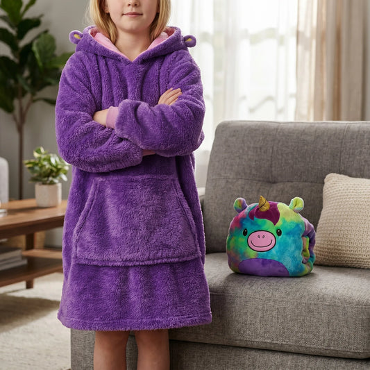 2-in-1 Knuffeldier Hoodie Deken – Omvormbare Pluche Hoodie Voor Kinderen
