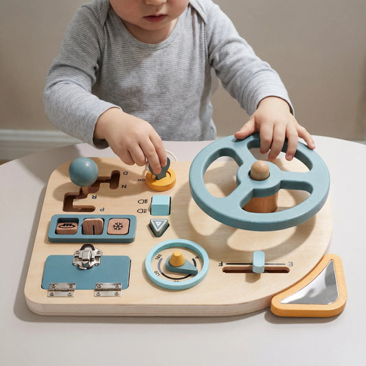 Houten Stuurwiel Activiteitenbord – Montessori Stuurwiel Speelset Voor Kinderen