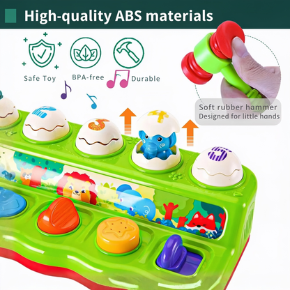High-quality ABS materials. Safe Toy. BPA-free. Durable. Soft rubber hammer. Designed for little hands