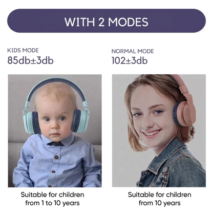 WITH 2 MODES. KIDS MODE. 85db±3db. NORMAL MODE. 102±3db. Suitable for children from 1 to 10 years. Suitable for children from 10 years
