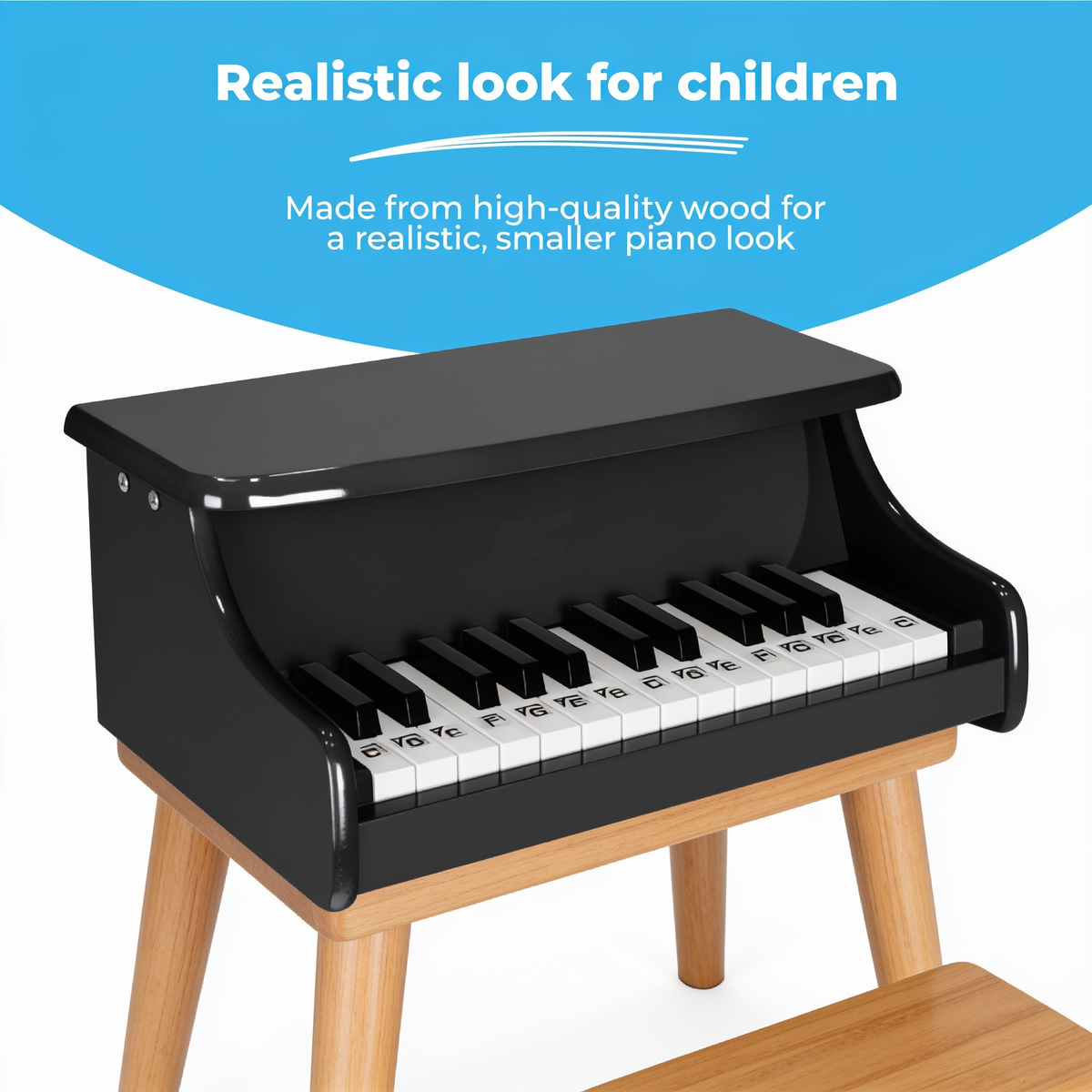 Realistic look for children. Made from high-quality wood for a realistic, smaller piano look