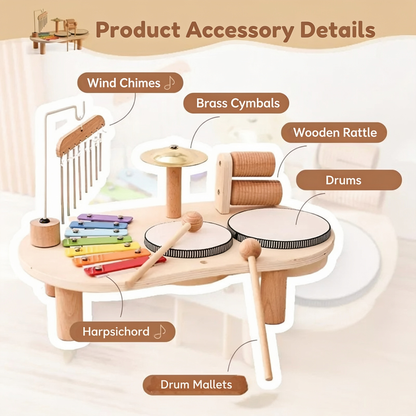 Product Accessory Details. Wind Chimes. Brass Cymbals. Wooden Rattle. Drums. Harpsichord. Drum Mallets