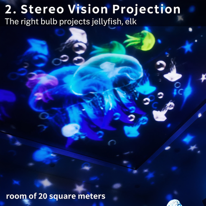2. Stereo Vision Projection. The right bulb projects jellyfish, elk. room of 20 square meters