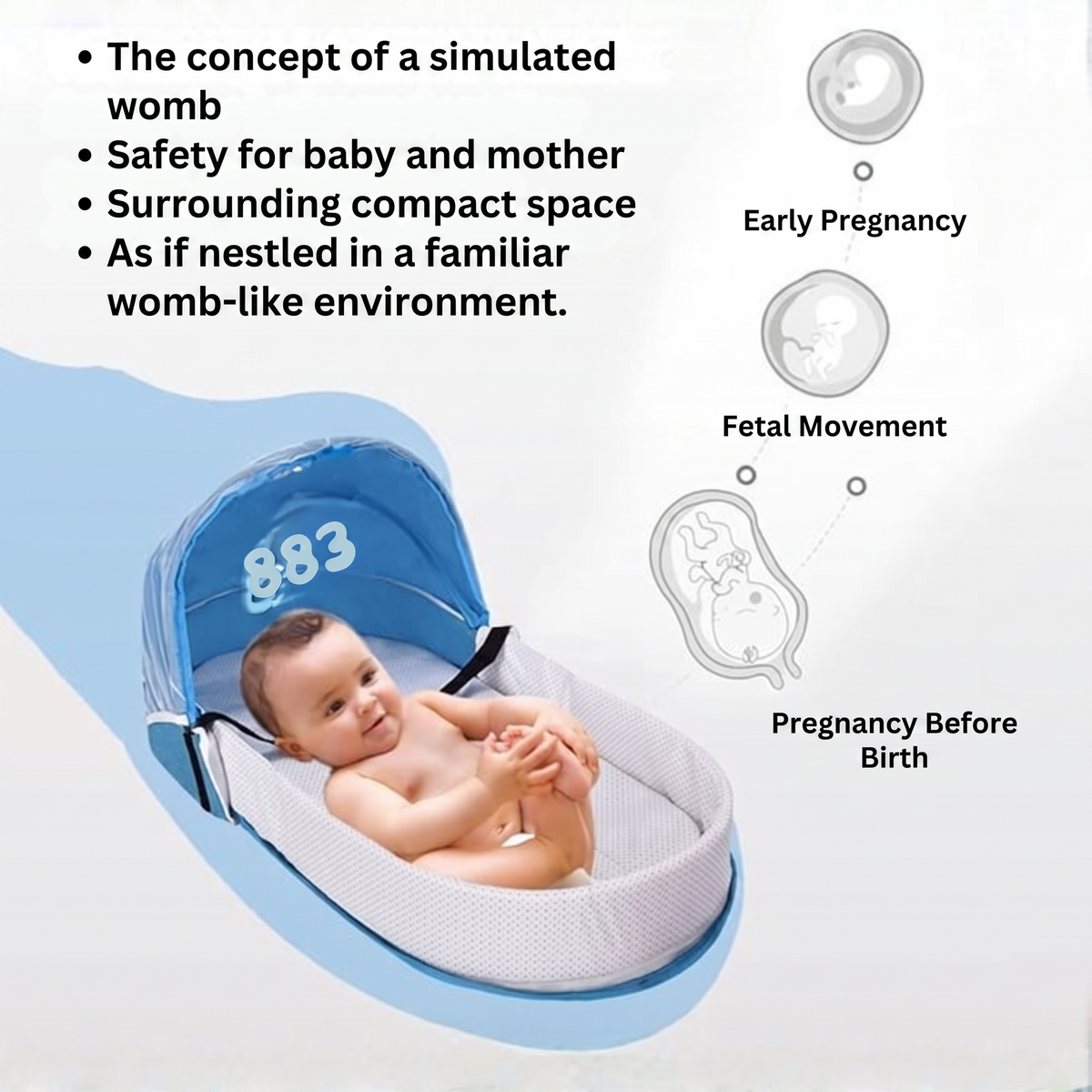 The concept of a simulated womb. Safety for baby and mother. Surrounding compact space. As if nestled in a familiar womb-like environment.. Early Pregnancy. Fetal Movement. Pregnancy Before Birth